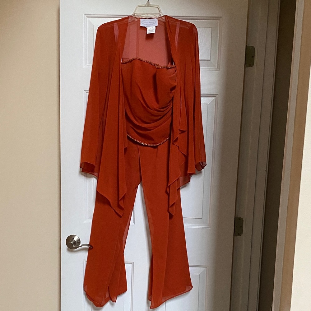 Alfred Angelo Burnt Orange Formal Pantsuit Ensemble - Vintage - Size 8